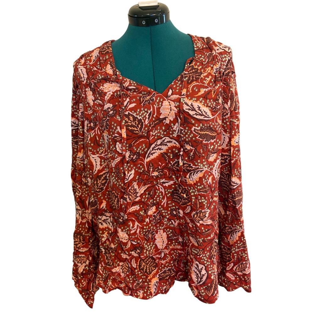 Jessica Simpson Large Leslie Boho Mother Nature Red Floral V-Neck Tunic Flowy